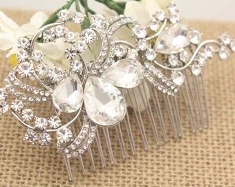 Crystal hair comb Side bridal headpiece Wedding hair accessories floral Wedding hair jewelry Gold hair comb Rhinestone Wedding hair comb in