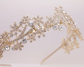 Bridal headband Gold hair piece Rhinestone headband Crystal headband Wedding tiara headband Bridal hair jewelry headband Wedding hair tiara