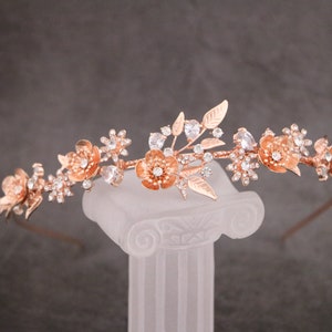 wedding head piece for bride bridal headband with veil rhinestone headband wedding headband tiara Rose gold Crystal headband Wedding tiara