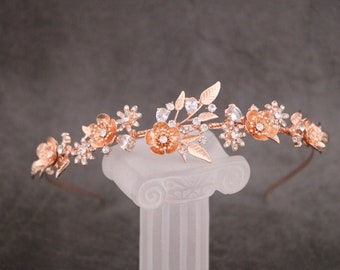 wedding head piece for bride bridal headband with veil rhinestone headband wedding headband tiara Rose gold Crystal headband Wedding tiara