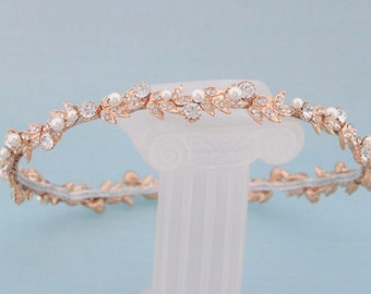 pearl wedding crown Rose gold Wedding headpiece crown Bridal headband crown Wedding accessories hair jewelry Wedding hair headband Crystal