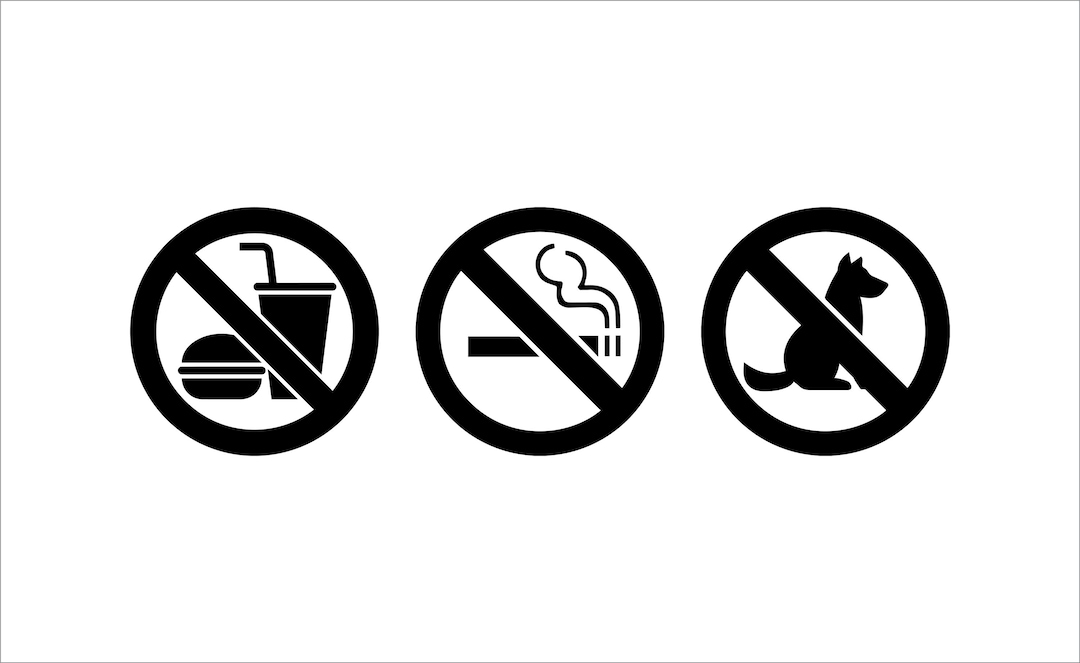 No Smoking, No Food, No Pets Allowed Vinyl Decal – 3-in-1 Prohibition ...