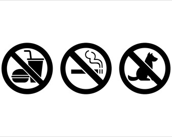 No Smoking, Food, Pets Vinyl Decal: 3-in-1 Prohibition Sign