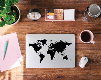 Minimalist World Map Decal: Modern Black Vinyl Sticker