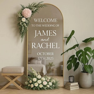 Custom Wedding Mirror Decal – Personalized &quot;Welcome to Our Wedding&quot; Vinyl Sticker for Ceremony or Reception | Elegant Mirror Display Sign