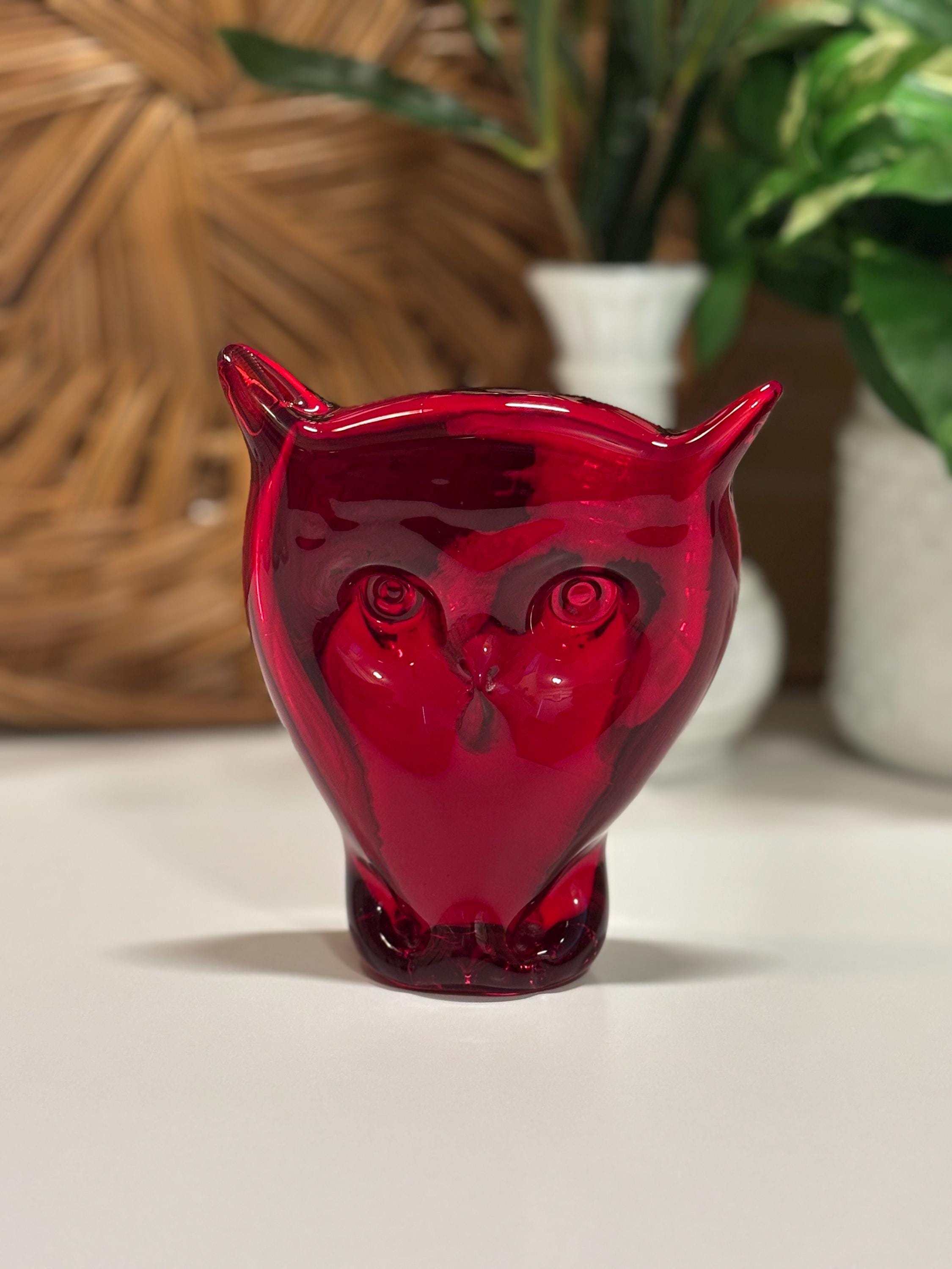 Viking Glass Owl Figurine - Epic Line Ruby Red - 7288 - Paperweight
