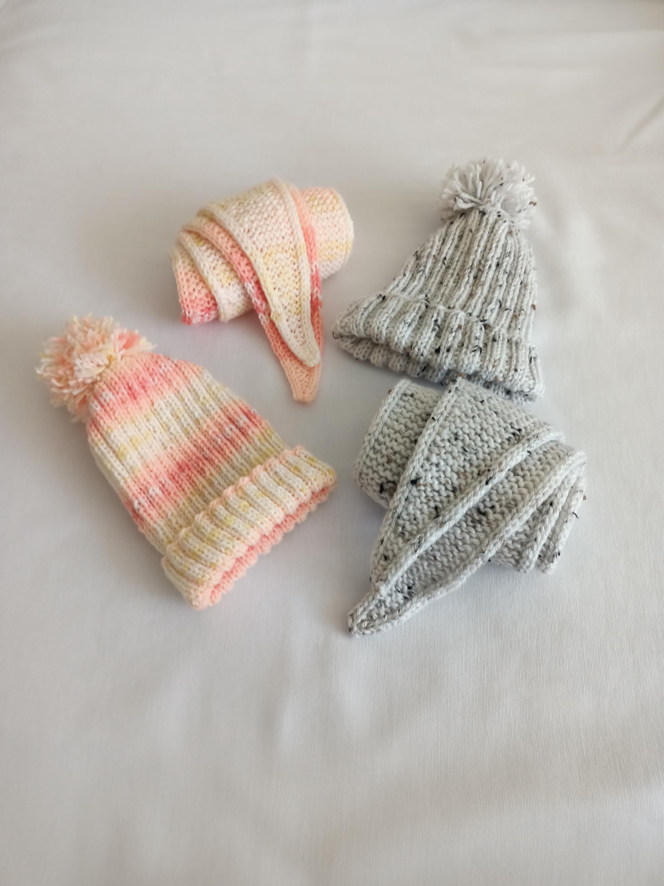 Handknit Kids Hat and Scarf Set: Acrylic Winter Beanie (ages 