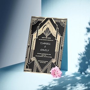 Art deco wedding invitation, Retro Wedding Invite, 1920s Inspired Card, Classic Wedding Invitation, Vintage Theme, Elegant Bridal Invite