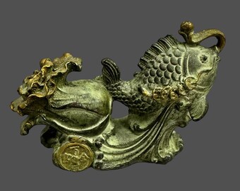 Retro bronze antique gilded fish and cabbage to attract wealth and treasures, creative office decorations, auspicious ornaments