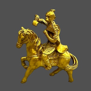 Ornement de cheval d&#39;équitation singe doré : symbole chinois de réussite professionnelle