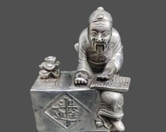 Vintage copperware white copper accountant statue making a fortune every day, a personal and creative auspicious ornament