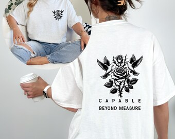 Rose and Doves Capable Beyond Measure Sweatshirt | Floral Inspirational Crewneck | Faith Based Christian Apparel Gift for Women