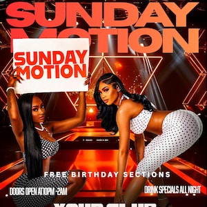 Mall för nattklubbsflyer för SUNDAY MOTION – redigerbar i Canva