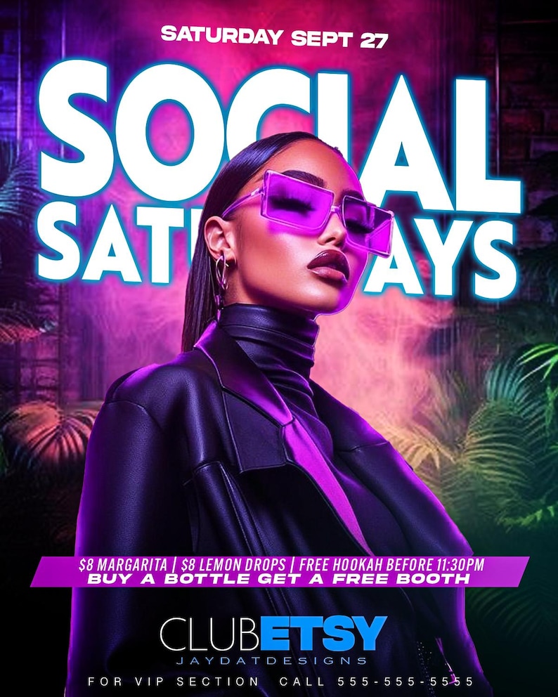 Social Saturdays Flyer: Neon Club Night PSD Template (4x6 In) - Etsy