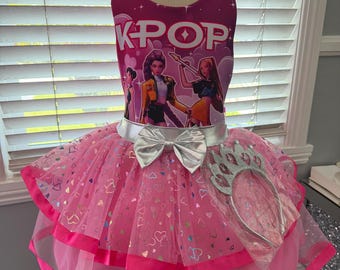 Robe fille chasseurs de démons K-pop | Tenue de soirée tutu rose avec couronne