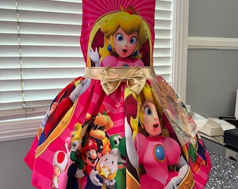 Princess Peach Mario Bros Kleid mit Haarband, Pinker Charakter Rock