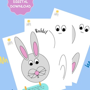 Rabbit Printable Craft Template | Make a Rabbit Cut and Paste Activity | Build a Rabbit Art Activity Kit | Digital Download