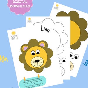 Lion Printable Craft Template | Make a Lion Cut and Paste Activity | Lion Colouring | Build a Lion Art Activity Kit | Digital Download