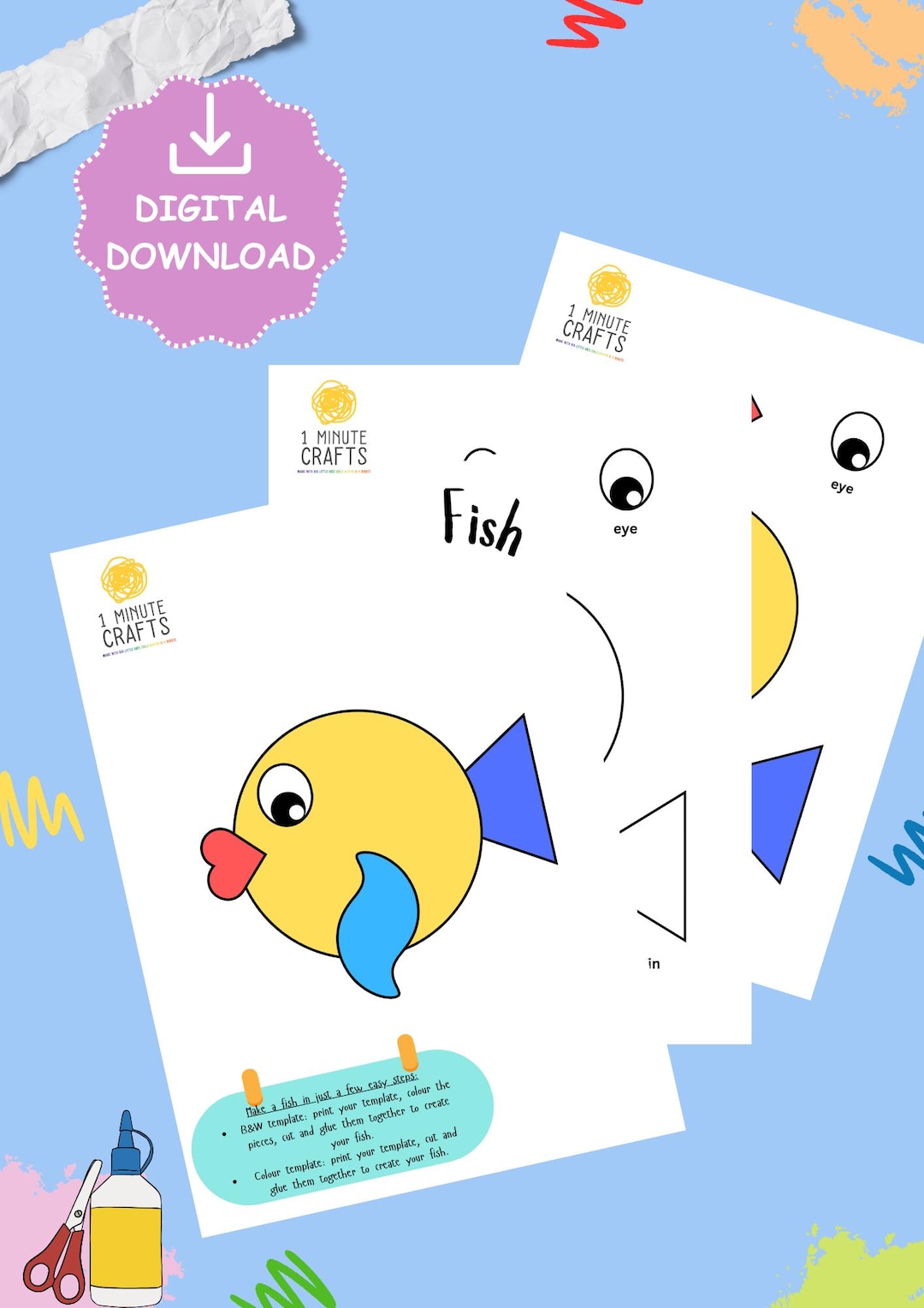 Fish Craft Template: Cut and Paste Activity (digital Download) - Etsy