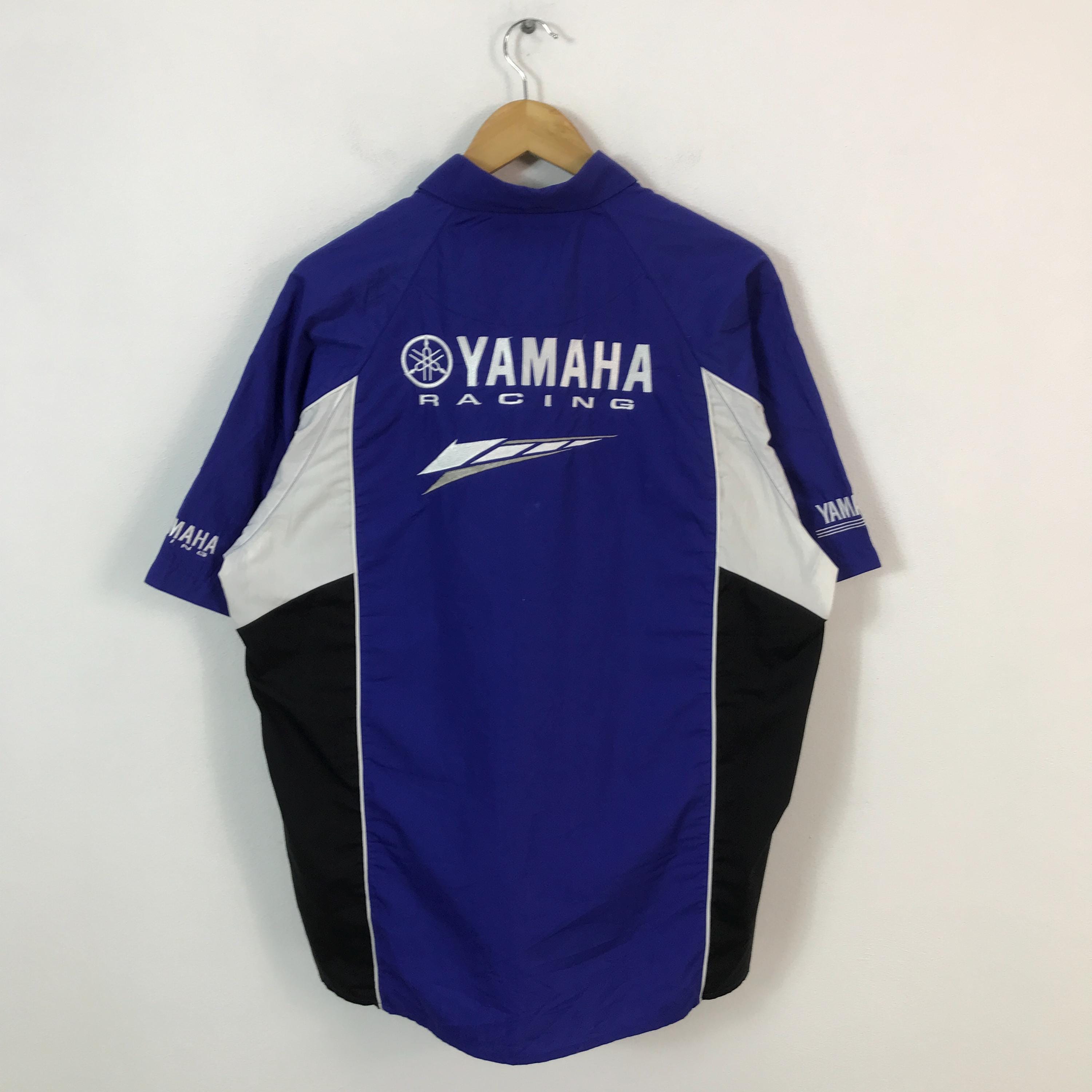 Vintage Yamaha Racing Zipper Button up Shirt Blue Shirt Pullover