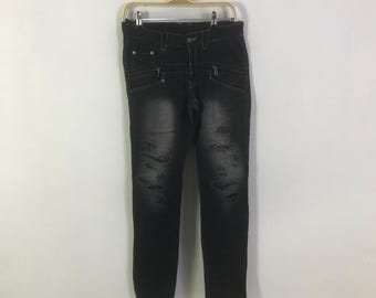 Calça preta Y2k PPFM Japan Design rasgada e desgastada
