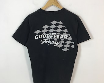 Camisetas pretas vintage de corrida Goodyear