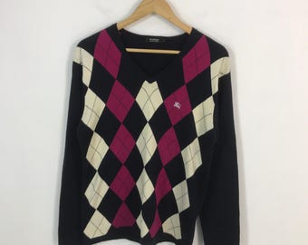 Vintage Burberry Black Label Knitwear V- Neck Style Japan Burberry