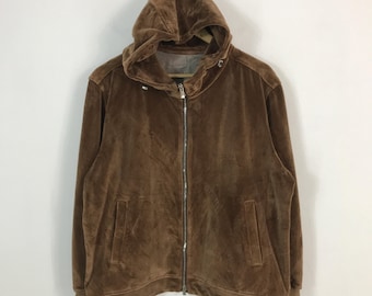 Vintage mens bigi design Japan velvet hoodie zipper jacket