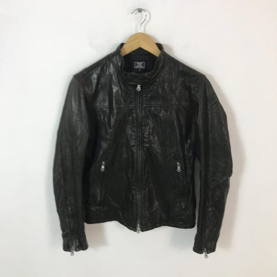 Vtg japan design style green label relaxing leather jacket bikers design