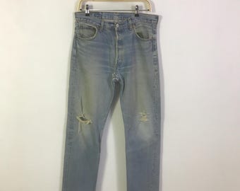 Vintage Levi's 501 Distressed Light wash denim/jeansbroek Levi's