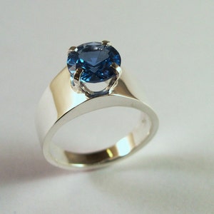 Zircon Classic Design Ring, Blue Zircon Ring, Sterling Silver