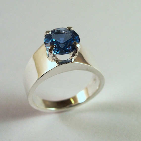 Zircon Classic Design Ring Blue Zircon Ring Sterling Silver Etsy
