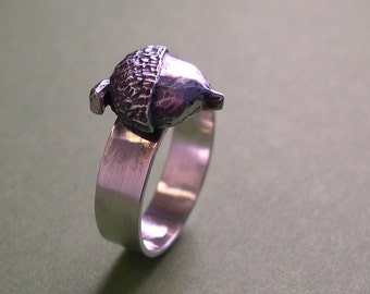 Little Acorn Ring, Big Oak ring, Strength Ring, Silver Oak Tree Ring