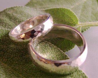 Hand Forged Wedding Bands, Hand Forged Wedding Set, Silver Forged Wedding Rings
