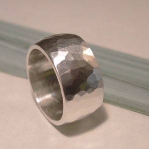 Wide Forged Wedding Band, Forged Wide Silver Band, 10mm Forged Silver Ring,  Sterling Silver