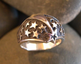 Shooting Star Ring, Celestial Ring, Night Sky Ring, Sterling Silver