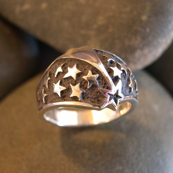 Bague étoile filante, bague céleste, bague ciel nocturne, argent sterling