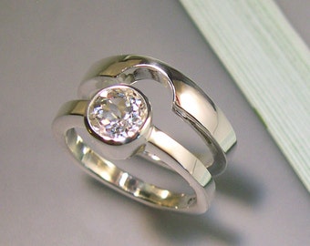 White Topaz Wedding Band Set, Sterling Silver