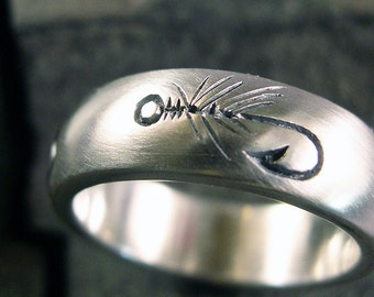 Fly Fishing Ring, Fly Fishing Wedding Band, Fishing Ring, Nature Ring