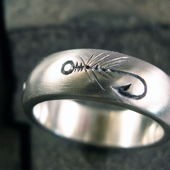 Fly Fishing Ring, Fly Fishing Wedding Band, Fishing Ring, Nature Ring 