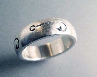 Fish Hook Fishing Ring or Fishing Wedding Band, Fishing Wedding Ring