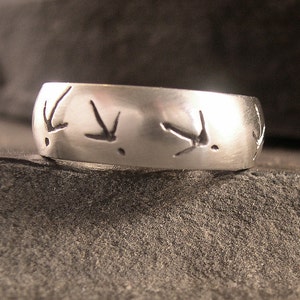 Turkey Track Wedding Band, Turkey Nature Ring, Turkey hunters Ring, Sterling Silver