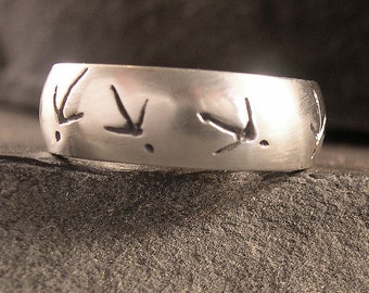 Turkey Track Wedding Band, Turkey Nature Ring, Turkey hunters Ring, Sterling Silver