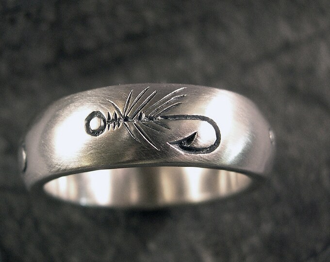 Fly Fishing Ring Fly Fishing Wedding Band Fishermans Ring Etsy