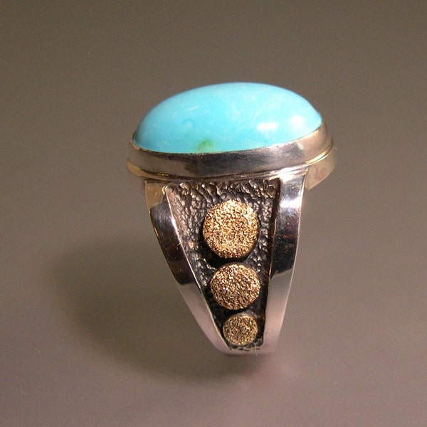 Sleeping Beauty Turquoise Ring for Men or Women, Sterling Silver, 14k Gold, Fine Silver