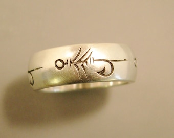 Fly Fishing Ring, Fishing Wedding, Fishing Wedding Band, American Pheasant Tail Fishing Fly Ring, Sterling Silver Fly Fishing Ring