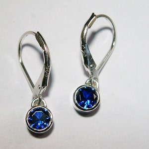 Blue Sapphire Dangle Earrings, 5mm, Sterling Silver