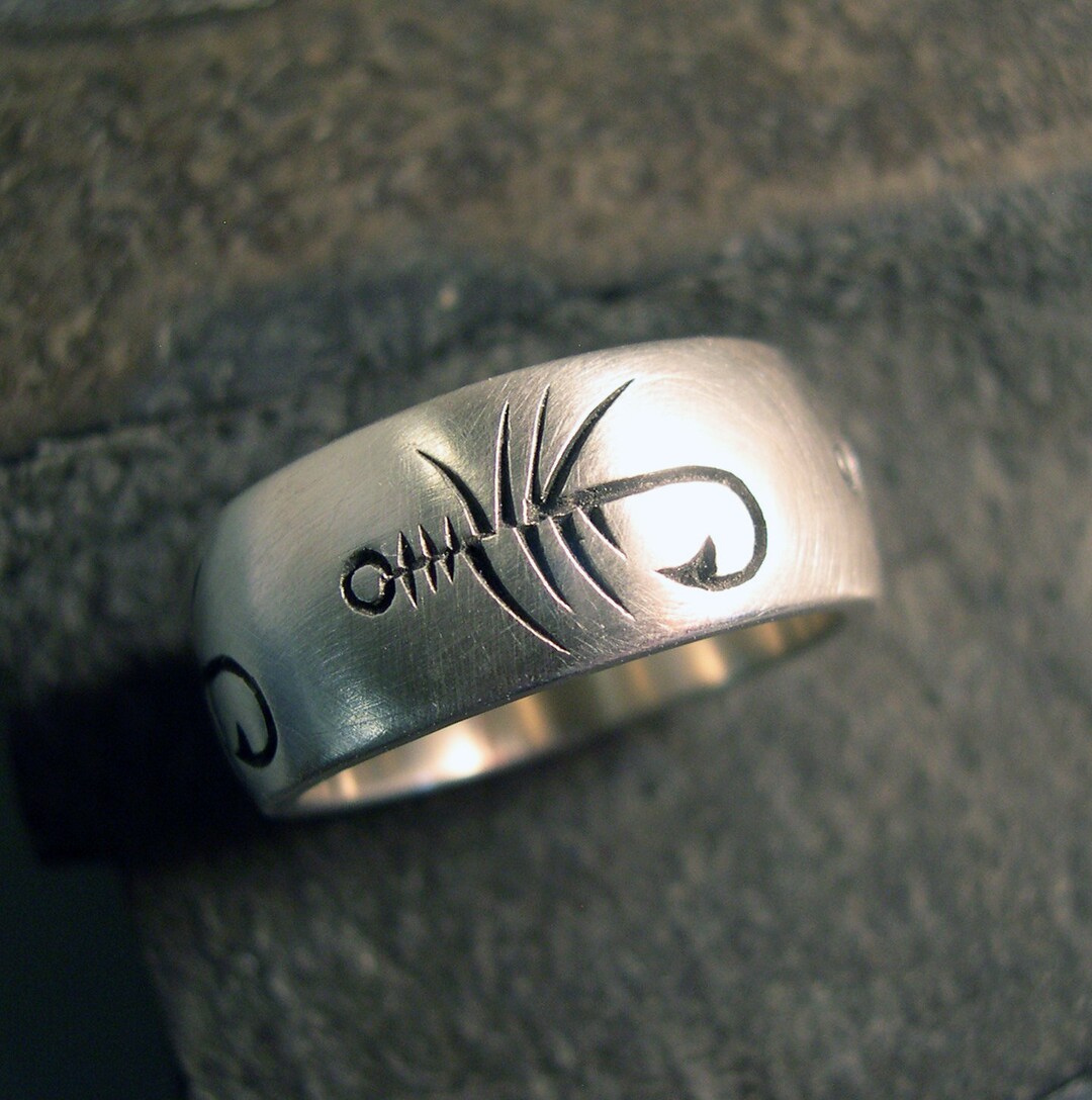 Fly Fishing Ring, Fly Fishing Wedding Band, 10mm Wide Fly Fishing Ring