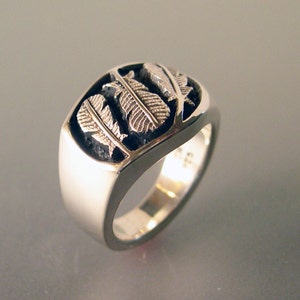 Feather Ring, Three Feather Ring, Mens Feather Ring, Feather Jewelry, Sterling Silver