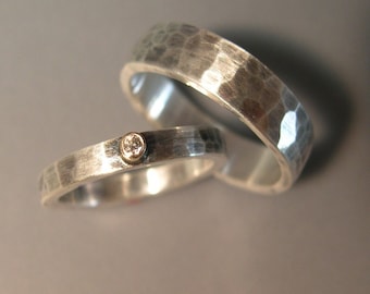 Hand Forged Wedding Bands, Hammered Wedding Bands, Wedding Bands - Sterling Silver, 14k Gold, Diamond